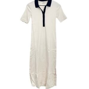 AYR Scout‎ Dress Seashell Polo Short Sleeve Maxi Slit 100% Pima Cotton-Sz XS